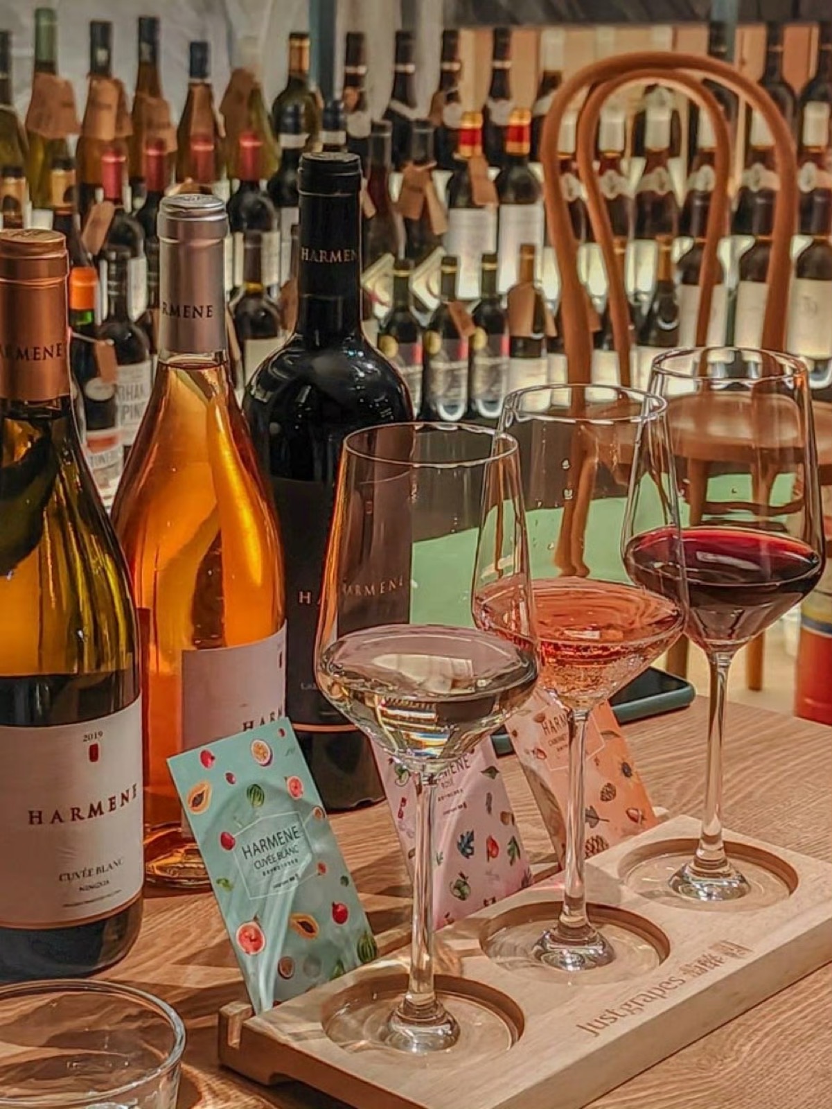 Harmene Blanc, Rosé, and Cabernet with Justgrapes tasting board
